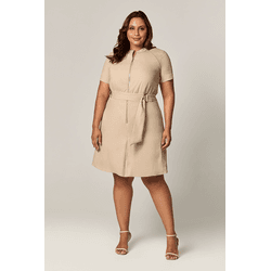 Vestido Curto com Detalhe Faixa com Argolas Nature... - MYSIZE