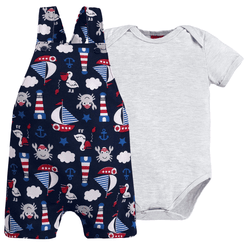 Jardineira bebê azul marinho fundo do mar e body m... - Novelinhos Moda Infantil