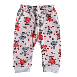 Calça bebê malha branca gatinhos e cãozinhos - 823... - Novelinhos Moda Infantil