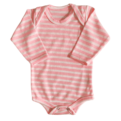 Body manga longa malha listras rosa claro - 806 - Novelinhos Moda Infantil