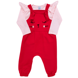Jardineira Pink Ursinho e Blusa Manga Longa Rosa C... - Novelinhos Moda Infantil