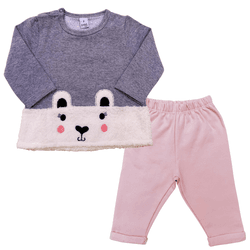 Conjunto bebê moletom mescla pelúcia ursinho e cal... - Novelinhos Moda Infantil