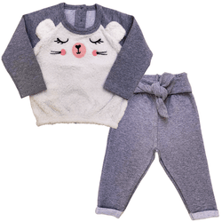 Conjunto bebê moletom mescla pelúcia ursinho - 526... - Novelinhos Moda Infantil