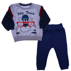 Conjunto bebê moletom cinza bichinho óculos e calç... - Novelinhos Moda Infantil