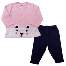 Conjunto bebê moletom rosa claro pelúcia ursinho e... - Novelinhos Moda Infantil