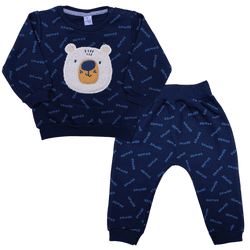 Conjunto bebê moletom azul marinho ursinho e calça... - Novelinhos Moda Infantil