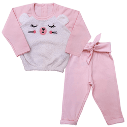 Conjunto bebê moletom rosa claro pelúcia ursinho -... - Novelinhos Moda Infantil