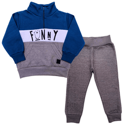 Conjunto Moletom Cinza e Azul Funny - 493 - Novelinhos Moda Infantil