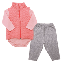 Trijunto body calça e colete rosa - 505 - Novelinhos Moda Infantil