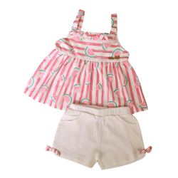 Conjunto Blusa Rosa Melancia e Short Branco Kiki e... - Novelinhos Moda Infantil