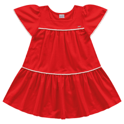 Vestido laranja vibrante pompom Fakini - 738 - Novelinhos Moda Infantil