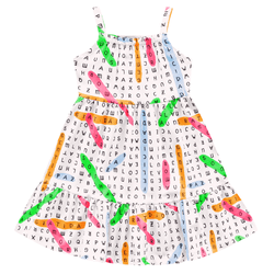 Vestido branco caça palavras neon Fakini - 734 - Novelinhos Moda Infantil