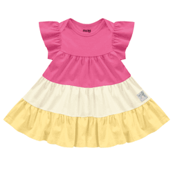 Vestido bebê tricolor rosa amarelo Fakini - 730 - Novelinhos Moda Infantil