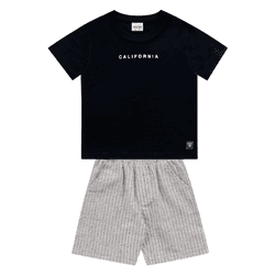 Conjunto camiseta preta California e bermuda cinza... - Novelinhos Moda Infantil