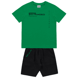 Conjunto camiseta verde San Francisco e bermuda pr... - Novelinhos Moda Infantil