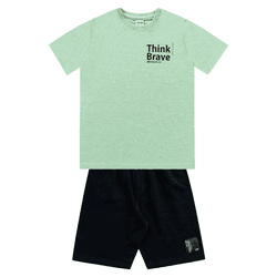 Conjunto camiseta verde e bermuda preta Fakini - ... - Novelinhos Moda Infantil