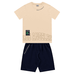 Conjunto camiseta baunilha Los Angeles e bermuda a... - Novelinhos Moda Infantil