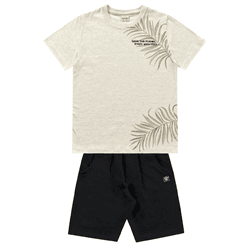 Conjunto camiseta mescla folhagem e bermuda preta ... - Novelinhos Moda Infantil