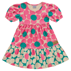 Vestido creme rosa neon floral Fakini - 735 - Novelinhos Moda Infantil