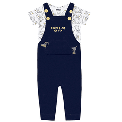 Jardineira Azul Marinho E Body Branco Cachorrinhos... - Novelinhos Moda Infantil