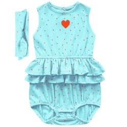Romper verde água corações com faixa Fakini - 556... - Novelinhos Moda Infantil