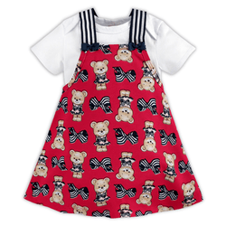 Salopete vermelha ursinhos com body branco Kyly - ... - Novelinhos Moda Infantil