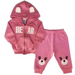 Conjunto bebê moletom rosa ursinho com capuz - 48... - Novelinhos Moda Infantil