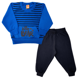 Conjunto Moletom Azul Listras e Calça Preta - 485 - Novelinhos Moda Infantil