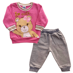 Conjunto bebê moletom rosa e calça mescla ursinho ... - Novelinhos Moda Infantil