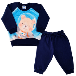 Conjunto Bebê Moletom Pelucia Azul Marinho Ursinho... - Novelinhos Moda Infantil