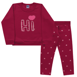 Conjunto moletom bordô corações Kiko e Kika - 788... - Novelinhos Moda Infantil