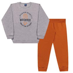 Conjunto moletom cinza mescla discover e calça ter... - Novelinhos Moda Infantil