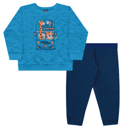 Conjunto moletom azul safari Kiko e Kika - 785 - Novelinhos Moda Infantil