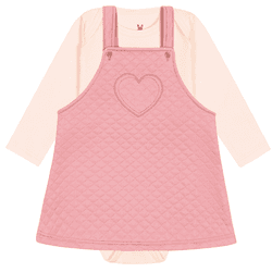 Salopete bebê coração rosa matelassê e body creme ... - Novelinhos Moda Infantil