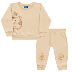 Conjunto bebê moletom caqui tigre Kiko e Kika - 78... - Novelinhos Moda Infantil