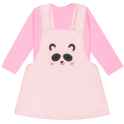 Salopete bebê panda pelúcia e body rosa Kiko Baby ... - Novelinhos Moda Infantil