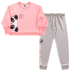 Conjunto moletom cropped rosa neon panda e calça m... - Novelinhos Moda Infantil