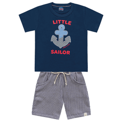 Conjunto camiseta azul marinho âncora e bermuda li... - Novelinhos Moda Infantil