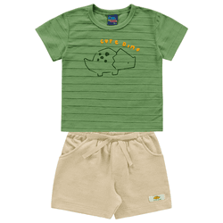 Conjunto bebê camiseta verde dinossauro e bermuda ... - Novelinhos Moda Infantil