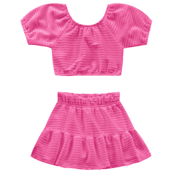 Conjunto rosa babaloo cropped e saia short Kiko e ... - Novelinhos Moda Infantil