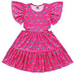 Vestido rosa neon coqueiros Kiko e Kika - 754 - Novelinhos Moda Infantil