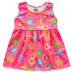 Vestido rosa neon floral Kiko e Kika - 746 - Novelinhos Moda Infantil