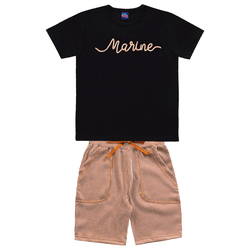 Conjunto camiseta preta marine e bermuda listras c... - Novelinhos Moda Infantil