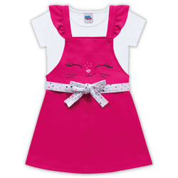 Salopete pink gatinha e blusa branca Kiko e Kika -... - Novelinhos Moda Infantil
