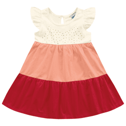 Vestido tricolor vermelho pêssego e Off White Kiko... - Novelinhos Moda Infantil