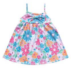 Vestido azul floral laço Kiko e Kika - 826 - Novelinhos Moda Infantil