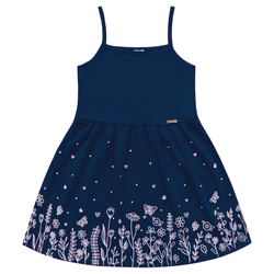Vestido azul marinho flores Kiko e Kika - 830 - Novelinhos Moda Infantil