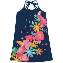 Vestido azul marinho flores e tucano Kiko e Kika ... - Novelinhos Moda Infantil