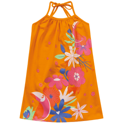 Vestido laranja flores e tucano Kiko e Kika - 832 - Novelinhos Moda Infantil