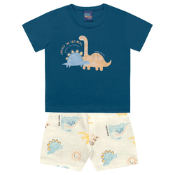 Conjunto bebê camiseta azul mediterrâneo e bermuda... - Novelinhos Moda Infantil